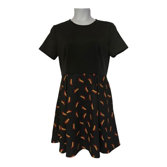 ⭐️Hutch Shoe Print Pleated Short Sleeve Office Party Mid Weight Scuba Dress - Picture 3 of 16